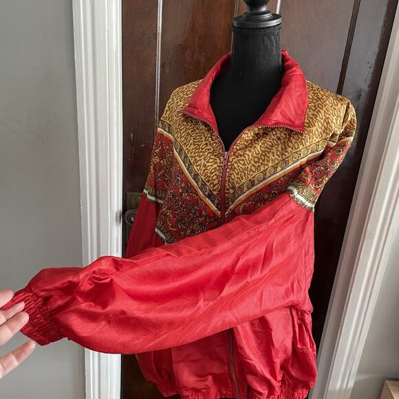 Vintage Lauren Brooke 80s Red Gold Leopard Windbreaker Jacket Womens 3X - Picture 8 of 9